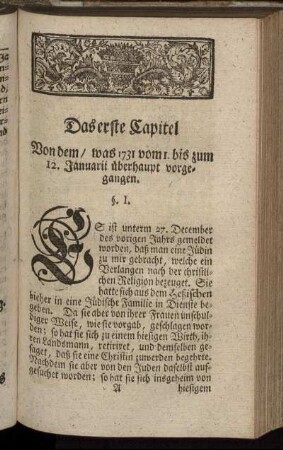 Das erste Capitel Von dem, was 1731 vom 1. bis zum 12. Januarii überhaupt vorgegangen.
