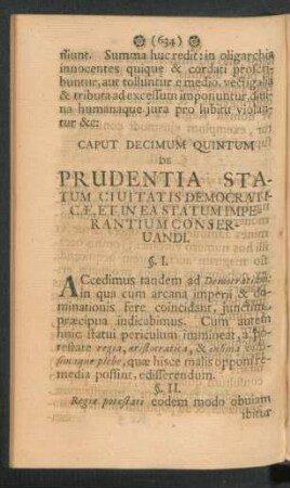 Caput Decimum Quintum. De Prudentia Statum Civitatis Democraticae, Et In Ea Statum Imperantium Conservandi.