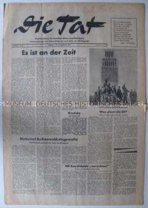 Antifaschistische Wochenzeitung "Die Tat" u.a. zur Einweihung des Mahnmals im ehemaligen KZ Buchenwald