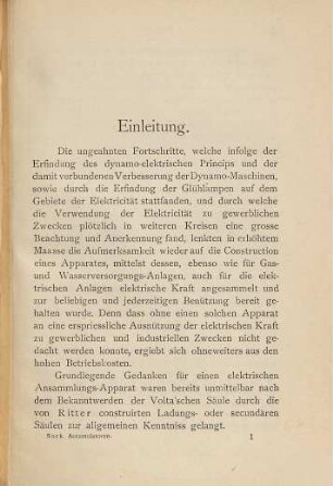 Die elektrischen Accumulatoren und ihre Verwendung in der Praxis