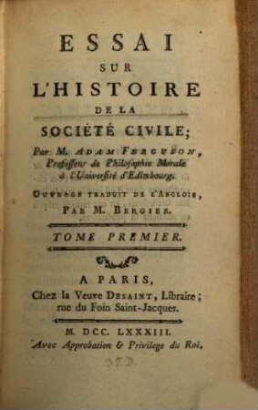 Essai Sur L'Histoire De La Société Civile, 1