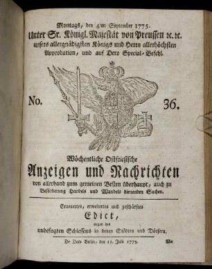 No. 36. Montags, den 4ten September 1775