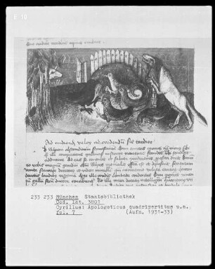 Cyrillus, Apologeticus quadripertitus — Fuchs und Vögel, Folio 7recto