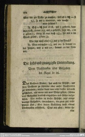 Die sechs und zwanzigste Unterredung. Vom Nachdenken über Aufgaben der Regel de tri