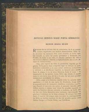 Noticias críticas sobre poesía germanica : Rainer-Maria Rilke