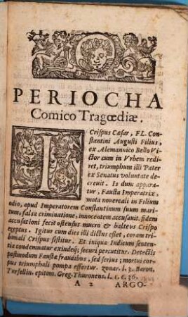 I. Crispus LF. Constantini F. : quem rhetores Gymnasii Societatis Jesu Tridentini sub bacchanalia in theatrum produxerunt anno Christi M.DC.XLI