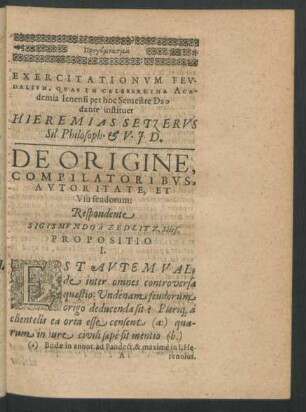 De Origine, Compilatoribus, Autoritate, Et Usu feudorum: