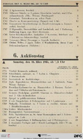 6. Auktionstag Samstag, den 16. März 1935, ab ½ 3 Uhr (Nr. 1751-2100)