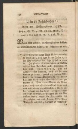 Ueber die Zufriedenheit. Rede am Stiftungstage 1788.