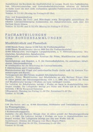 Musikbibliothek und Phonothek ; Diathek