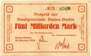 Geldschein / Notgeld, 5 Milliarden Mark, 20.10.1923