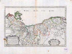Herzogthumb Pommern ; Duché de Pomeraniae, divisé en sees Principales Parties; qui sont les Principaute de Rugue, Duchés de Stettin, Pomeranie, Cassubie, et Wandalie Comte de Gutzkow, Baronies, ou Seigneuries de Wolgast, Barth, Louwenbourg, et Butow.