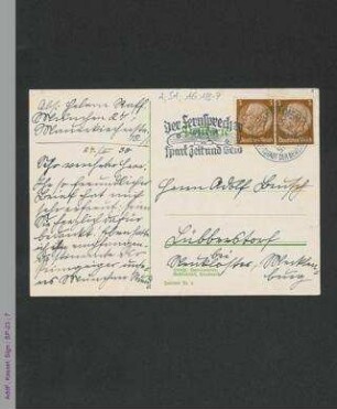 Postkarte von Helene Raff an Adolf Brusch, hs.