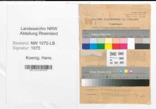 Entnazifizierung Hans Koenig , geb. 27.06.1908 (Angestellter)