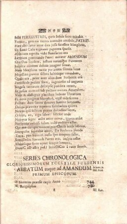 Series chronologica gloriosissimorum ecclesiae Fuldensis Abbatum usque ad Amandum primum episcopum.