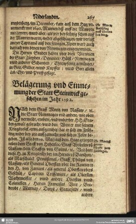 Belägerung und Einnemung der Statt Steinwick geschehen im Jahr 1592