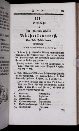 III. Beyträge zu der entomologischen Bücherkenntniß.