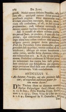 568-578, Articulus V. Dico. Titulum istum ut idoneum tuentur Zachar. ...