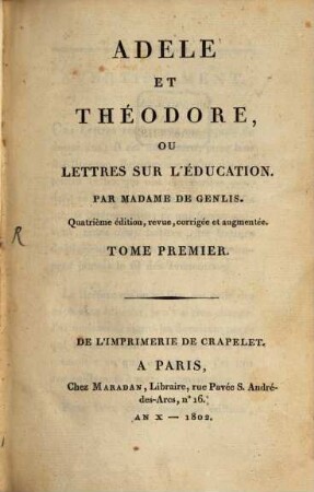 Adèle et Théodore ou lettres sur l'éducation, 1