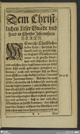 Dem Christlichen Leser Gnade und Fried in Christo Jesu unserm Herrn