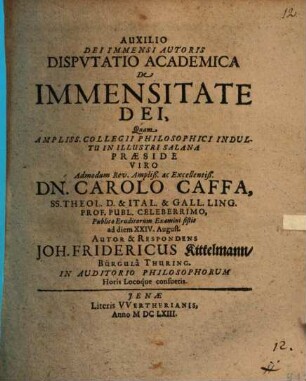Disp. acad. de immensitate Dei