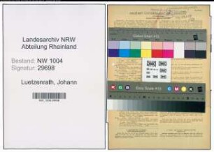 Entnazifizierung Johann Luetzenrath , geb. 20.08.1897 (Schlosser)