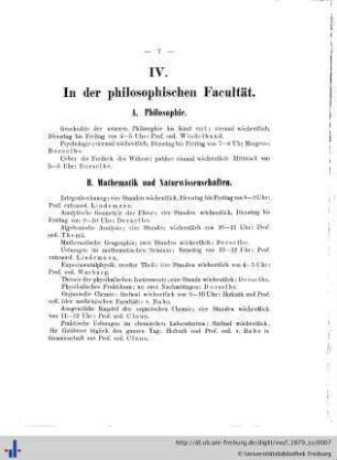 IV. In der philosophischen Facultät.