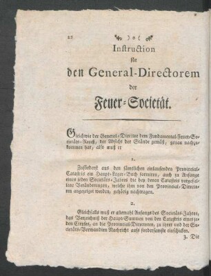 Instruction für den General-Directorem der Feuer-Societät.