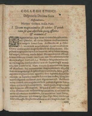Collegii Ethici Disputatio Decima sexta. Repsondente Martino Cöllero