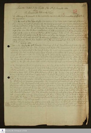 Teil eines Briefes von Johann Ernst Bergmann an Johann Friedrich Nebe, in dem er Zeitungsartikel vorwiegend landeskundlichen Inhalts wiedergibt.