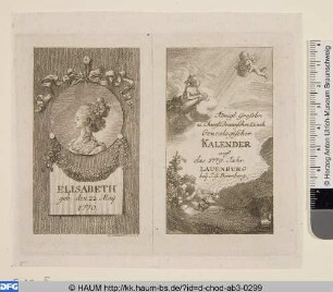 Titel und Portrait zum Lauenburger Kalender für 1779.