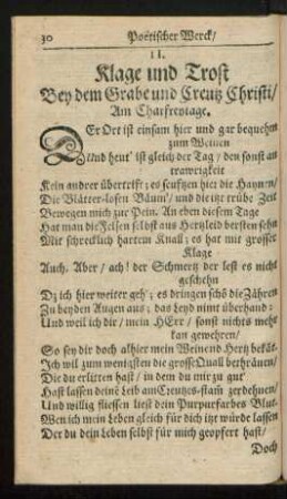 II. Klage und Trost Bey dem Grabe und Creutz Christi/ Am Charfreytage.