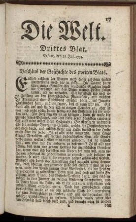 Drittes Blat. Erfurt, den 21.Jul. 1753.