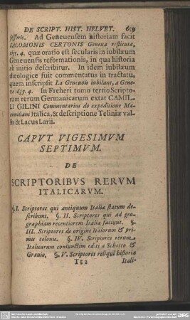 Caput Vigesimum Septimum. De Scriptoribus Rerum Italicarum