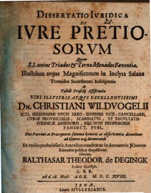 Dissertatio Iuridica De Iure Pretiosorum