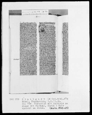 Lateinische Taschenbibel — Initiale E (t factum est), darin spricht Gott zu Josua, Folio 73verso