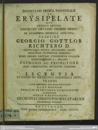 Dissertatio Medica Inauguralis De Erysipelate