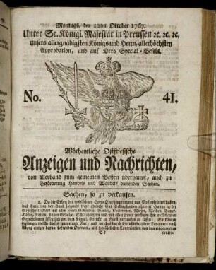 No. 41. Montags, den 12ten Oktober 1767.