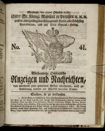 No. 41. Montags, den 12ten Oktober 1767.