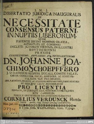 Dissertatio de necessitate consensus paterni in nuptiis liberorum