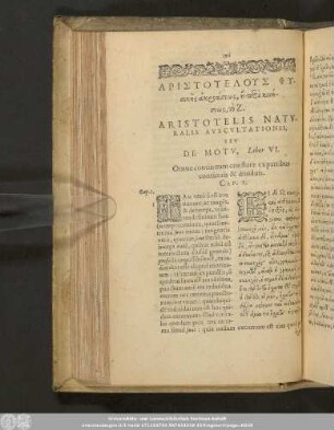 Aristotelis, Naturalis Auscultationis, Seu De Motu, Liber VI.