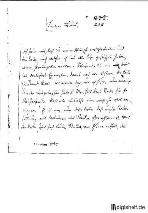 205: Brief von Karl Wilhelm Ramler an Johann Wilhelm Ludwig Gleim