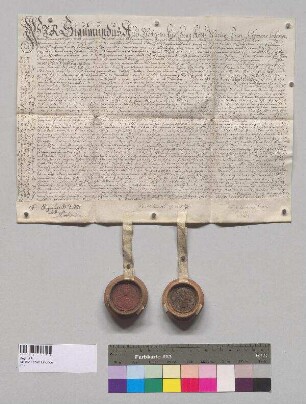 Abt Sigismund, Prior Michael und der Konvent von Kloster Seeon verkaufen der Maria Plinthamer, Witwe des Georg Plinthamer, Wartenbergischem Pfleger zu Wald, für 1000 Gulden eine jährliche Gült in Höhe von 50 Gulden aus der Hofmark Seeon. S1: Abt Sigismund v. Kloster Seeon, S2: Konvent v. Kloster Seeon