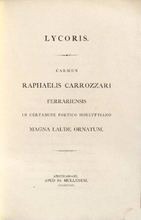 Johannis Pascoli Myrmedon : Carmen praemio aureo ornatum in certamine poetico Hoeufftiano