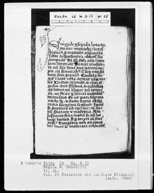 Regula Sancti Benedicti — Initiale S (anguli), Folio 25recto