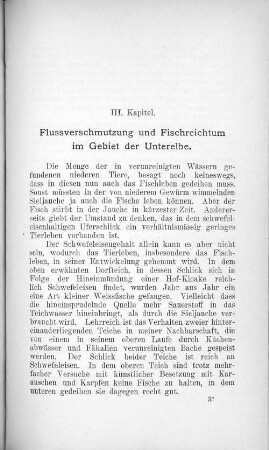 III. Kapitel. Flussverschmutzung und Fischreichtum im Gebiet der Unterelbe.