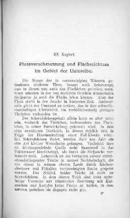 III. Kapitel. Flussverschmutzung und Fischreichtum im Gebiet der Unterelbe.