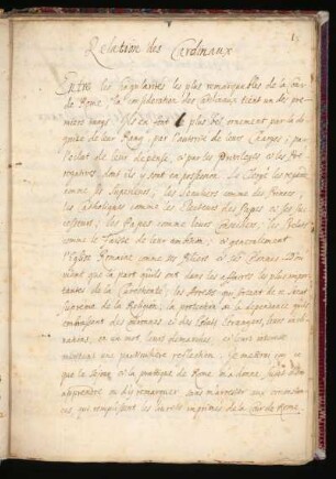 Relation des cardinaux, Partie 1