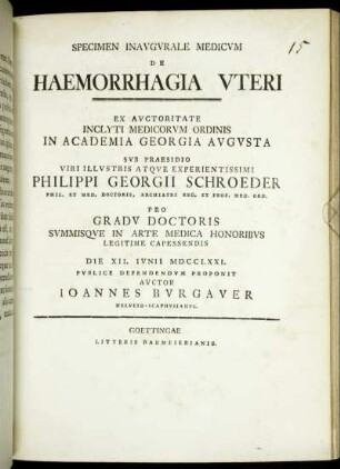 Specimen Inavgvrale Medicvm De Haemorrhagia Vteri