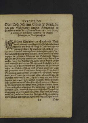 Execution Oder Todt Marien Stuarts Königinen aus Schotlande ...